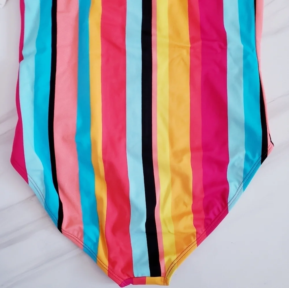 Wonder Nation Kids One Piece Bathing-Suit Striped Multicolored Rainbow Swimsuit
